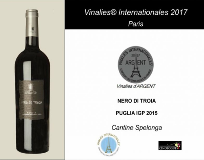 Premio Vinalies Internationales 2017 per Nero di Troia 2015 di Cantine Spelonga