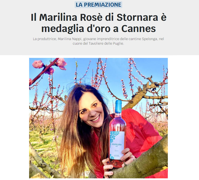 L’EDICOLA DEL SUD | Il Marilina Rosè di Stornara è medaglia d’oro a Cannes