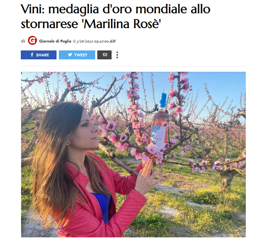 GIORNALE DI PUGLIA | Vini: medaglia d’oro mondiale allo stornarese ‘Marilina Rosè’